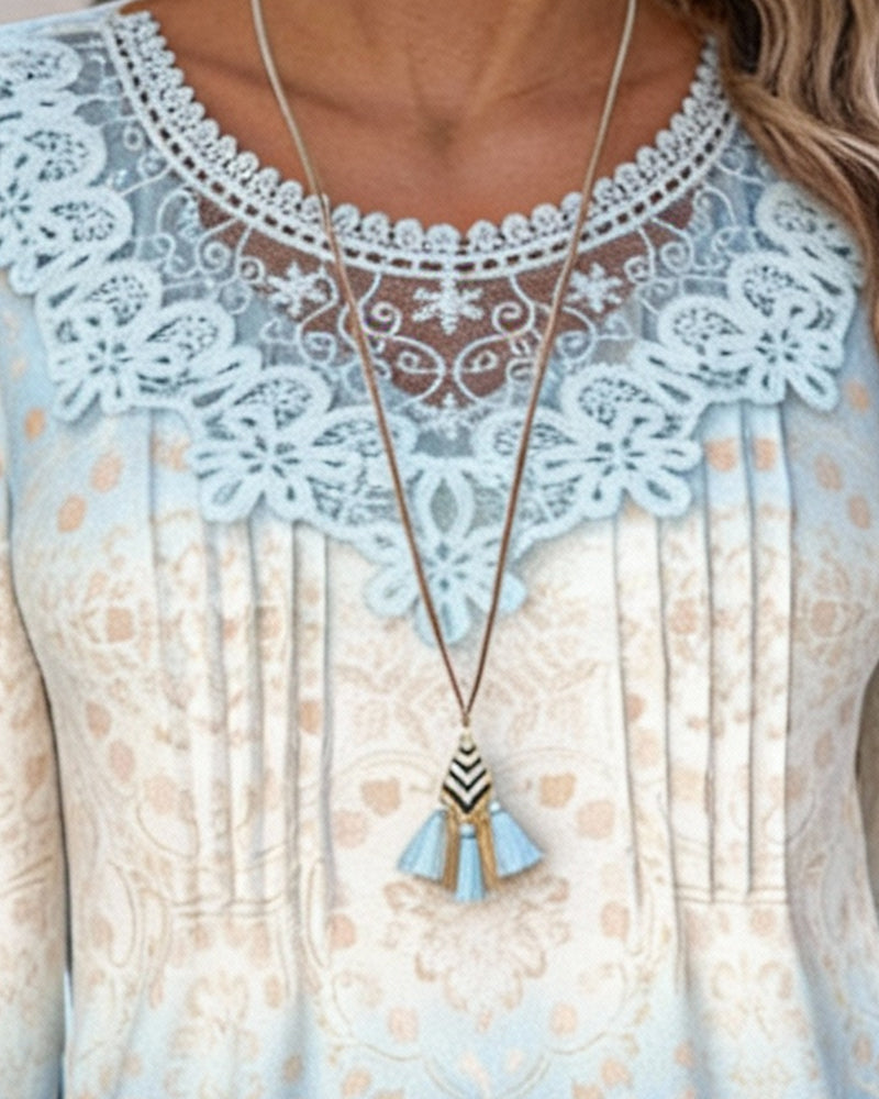 Long Sleeve Patchwork Printed Top
