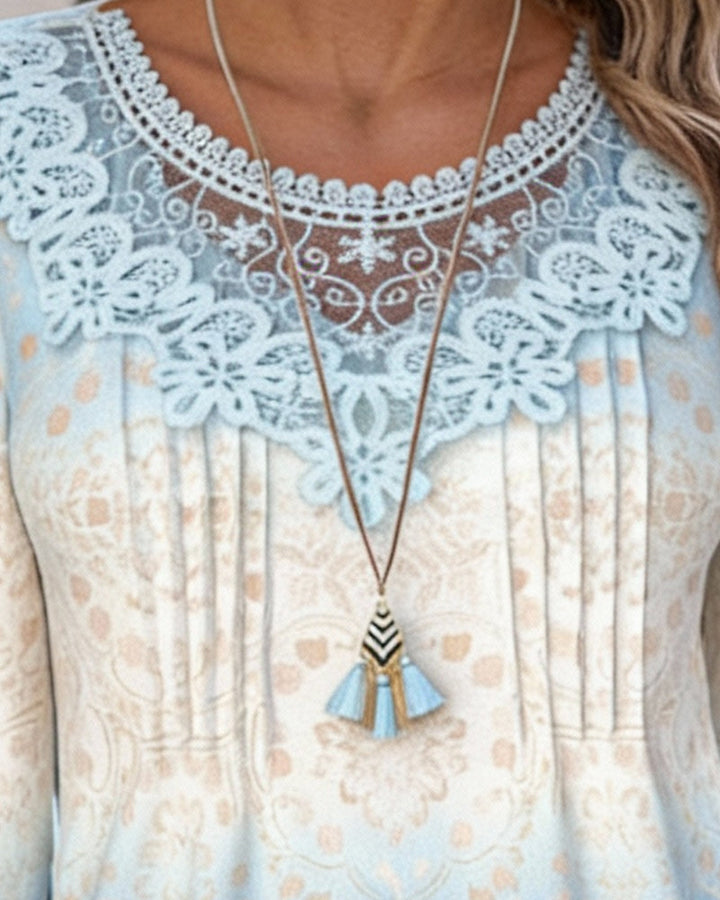 Long Sleeve Patchwork Printed Top