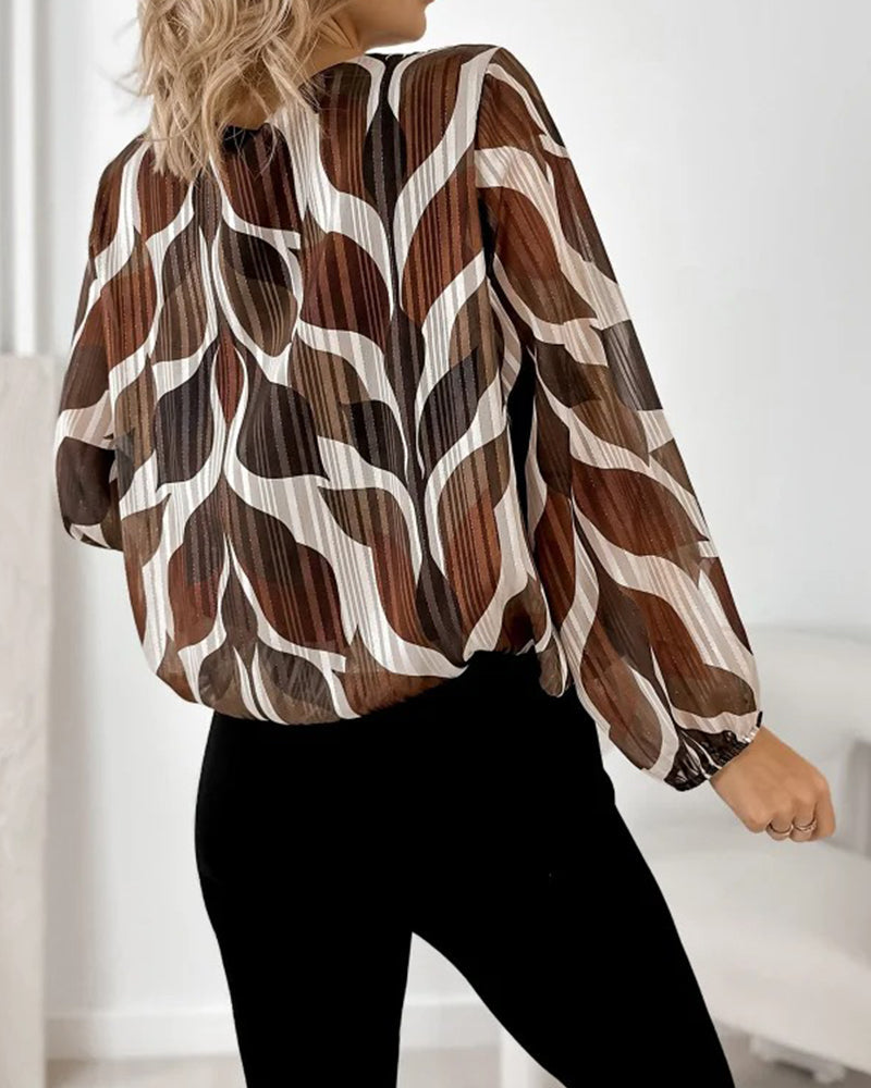 Balloon Sleeve Blouse with Round Neck