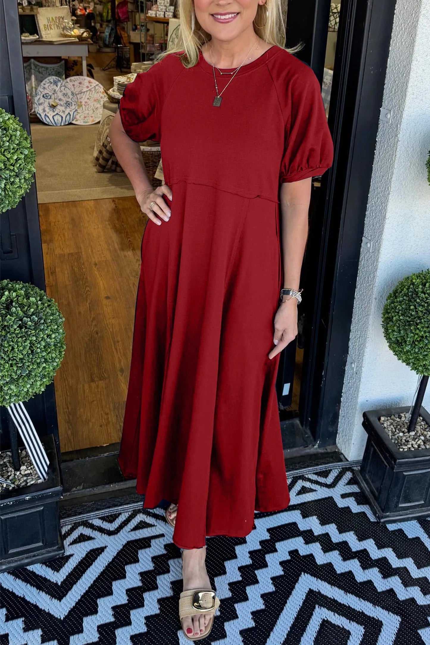 Holly | Chic Puff Sleeve Round Neck Maxi Dress