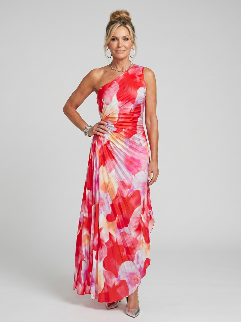 Taya One Shoulder Pleated Midi Dress