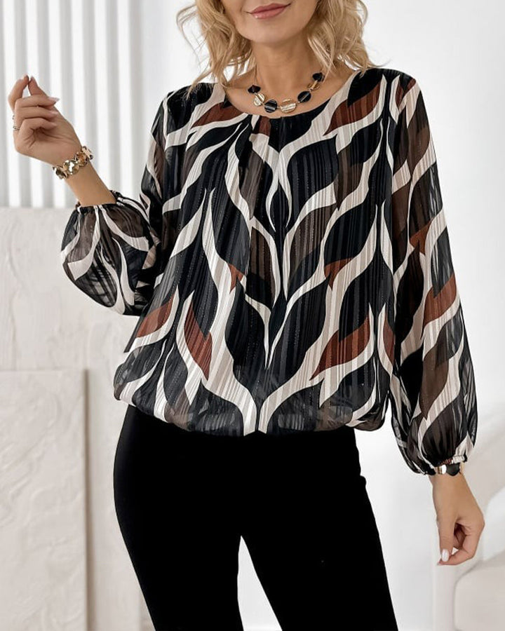 Balloon Sleeve Blouse with Round Neck