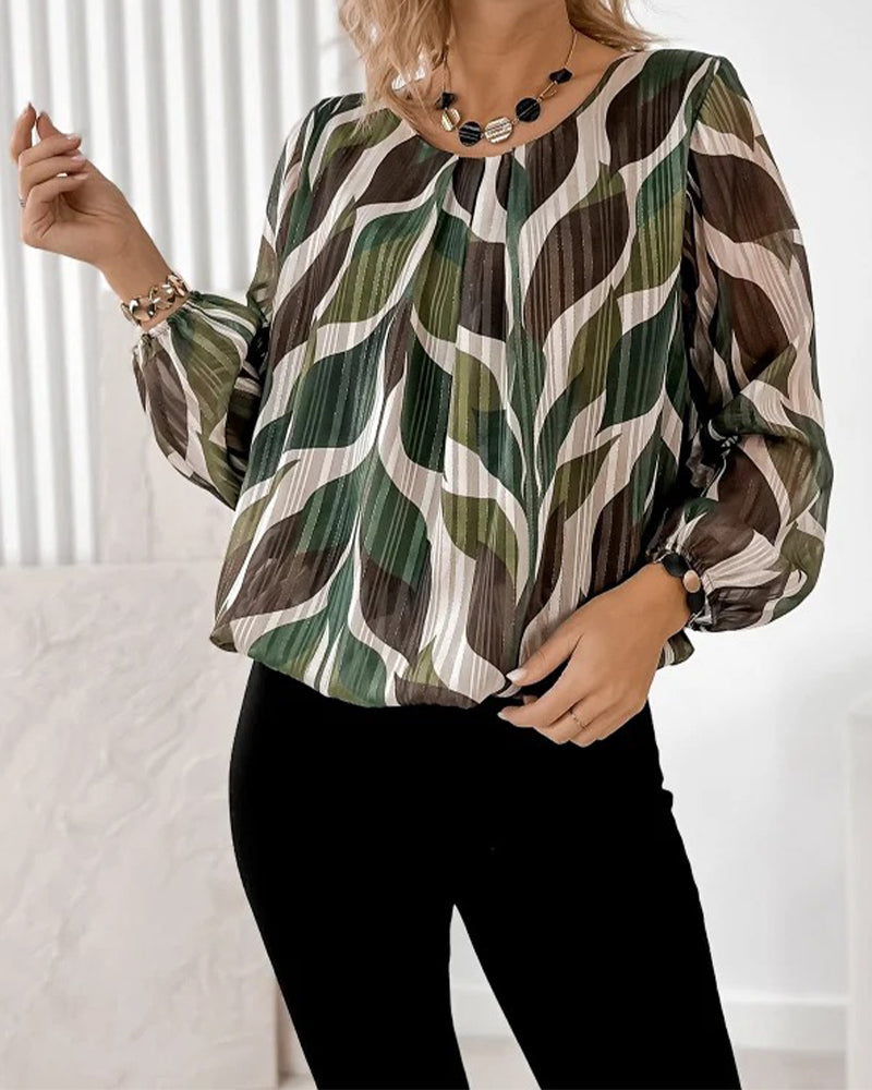 Balloon Sleeve Blouse with Round Neck