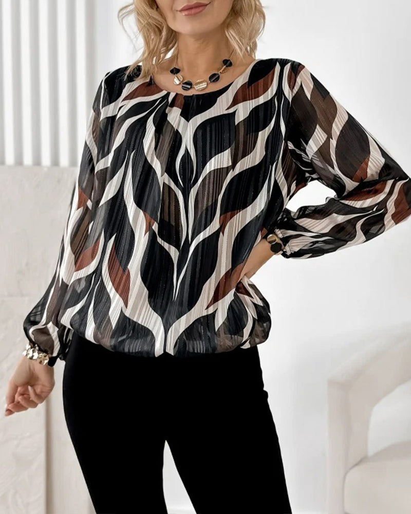 Balloon Sleeve Blouse with Round Neck