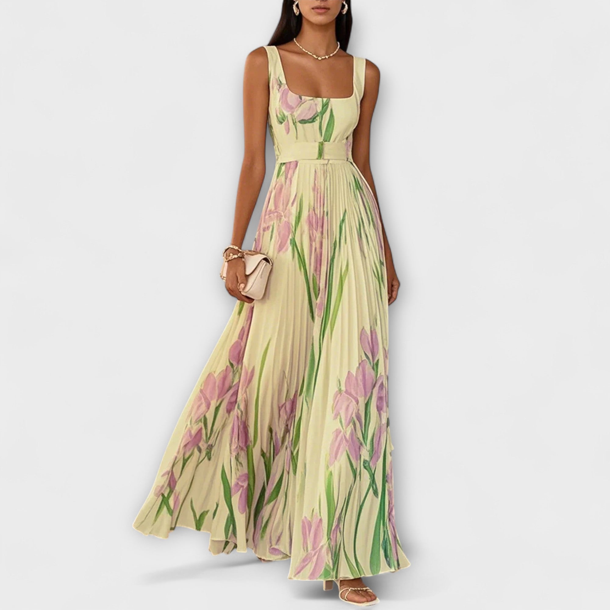 SHARITO™ – Classic Elegant Square Neck Pleated Maxi Dress