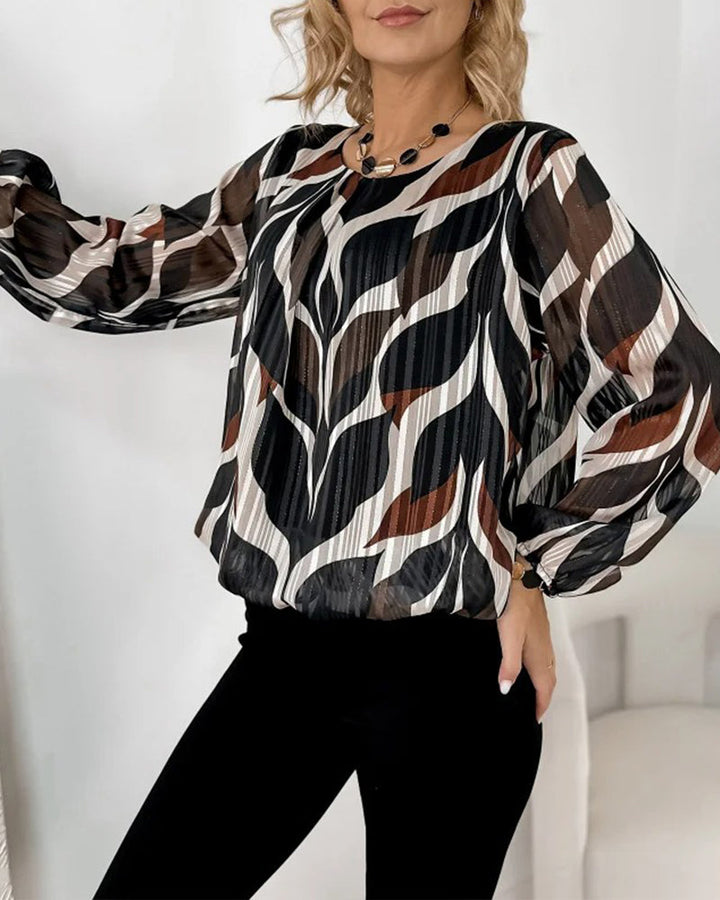 Balloon Sleeve Blouse with Round Neck