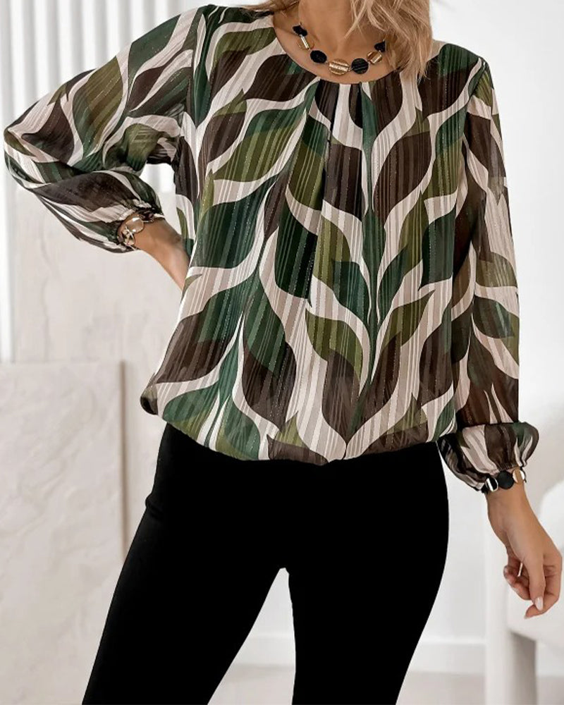 Balloon Sleeve Blouse with Round Neck