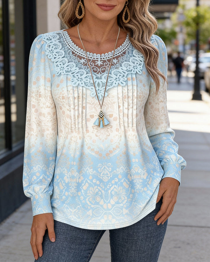 Long Sleeve Patchwork Printed Top