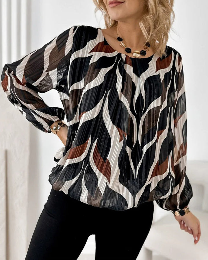 Balloon Sleeve Blouse with Round Neck