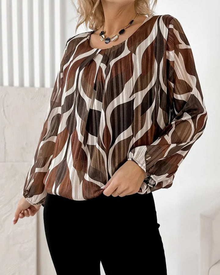 Balloon Sleeve Blouse with Round Neck