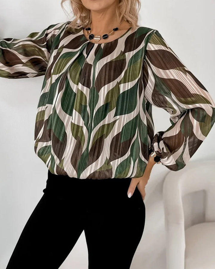 Balloon Sleeve Blouse with Round Neck