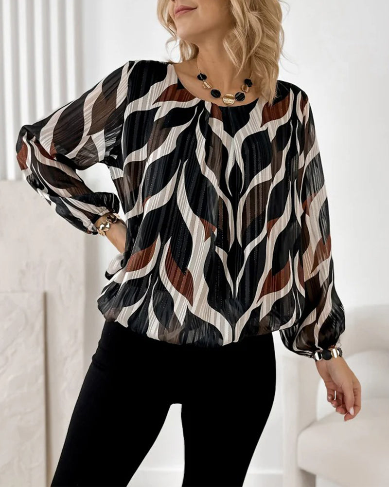 Balloon Sleeve Blouse with Round Neck