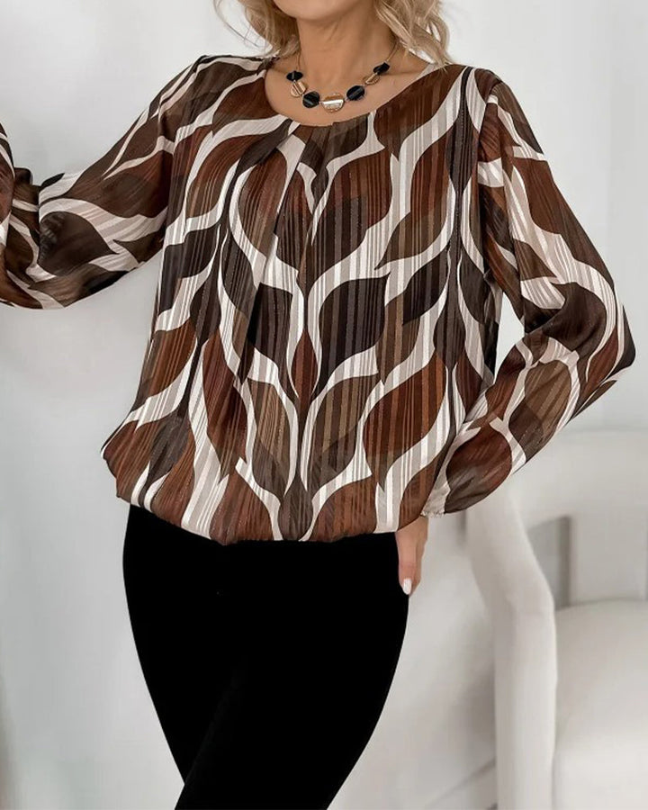 Balloon Sleeve Blouse with Round Neck