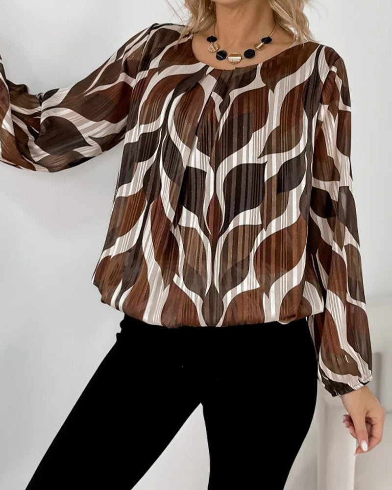 Balloon Sleeve Blouse with Round Neck