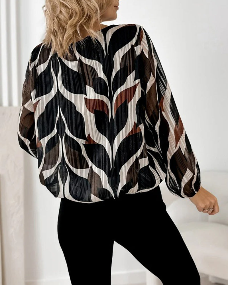 Balloon Sleeve Blouse with Round Neck