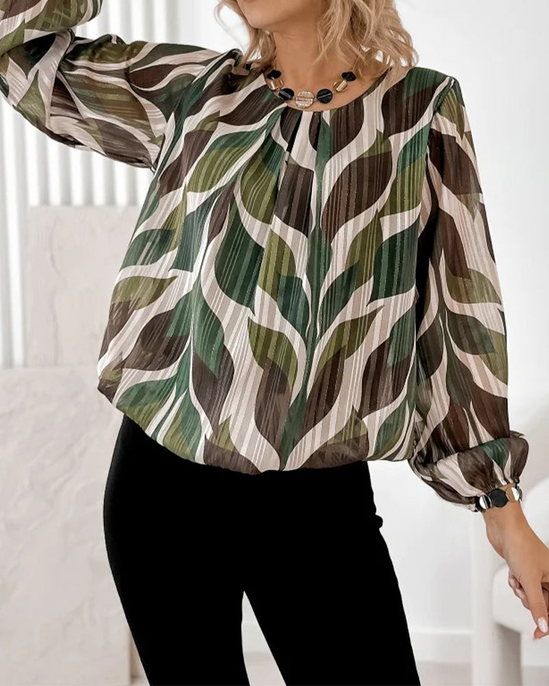Balloon Sleeve Blouse with Round Neck