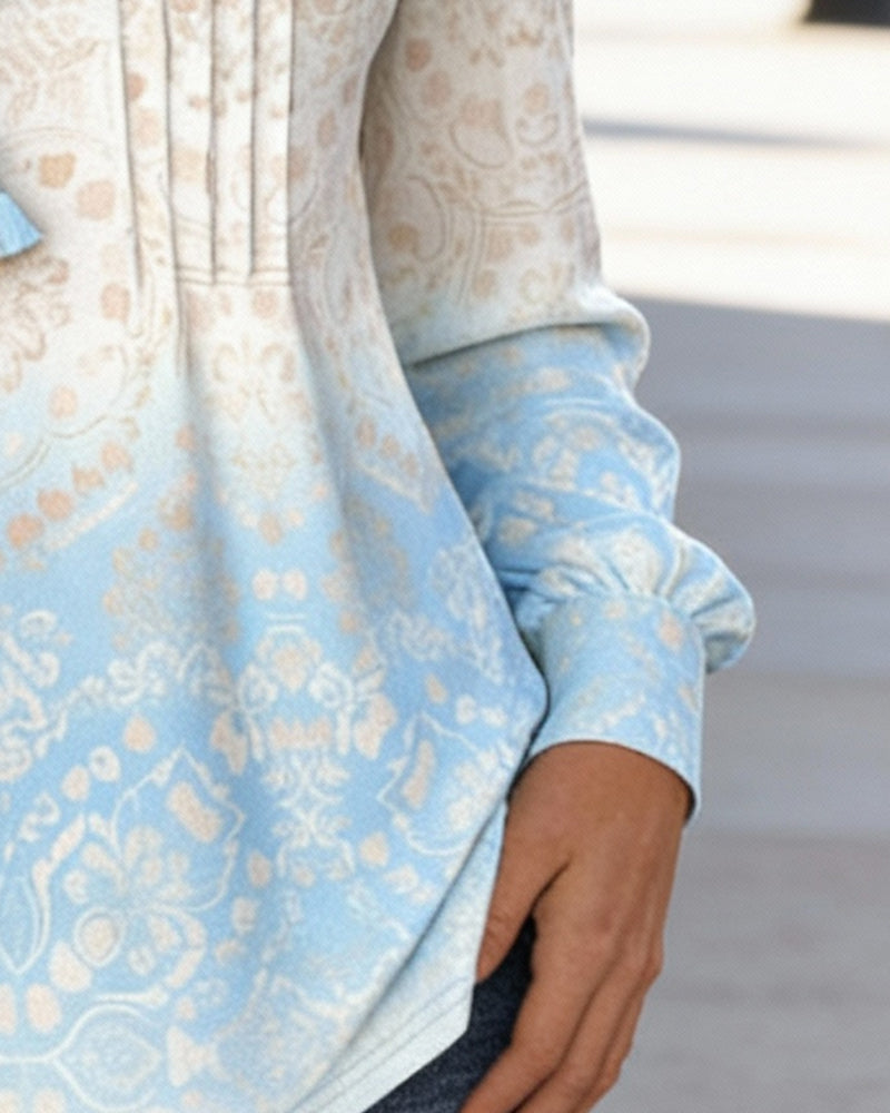 Long Sleeve Patchwork Printed Top