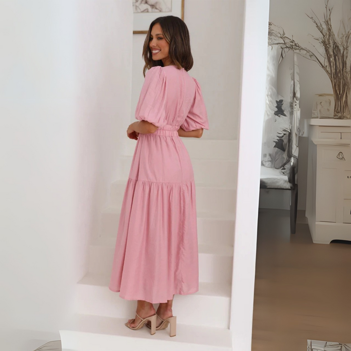 NAMU™ - Classy V-Neck Long Sleeve A-Line Maxi Dress