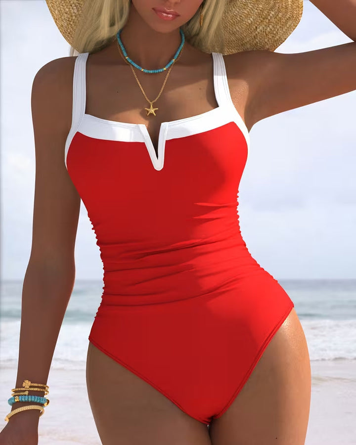 Elegant V-Neck One-Piece Swimsuit