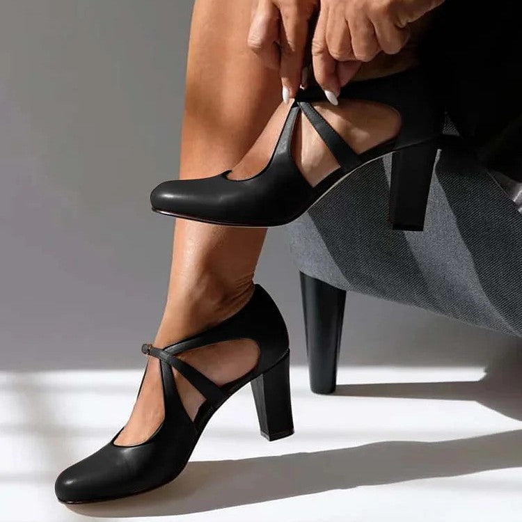 Olivia™ | Elegant Leather Comfort Heels