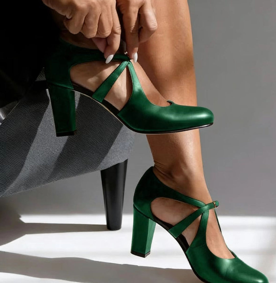 Olivia™ | Elegant Leather Comfort Heels
