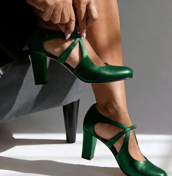 Olivia™ | Elegant Leather Comfort Heels