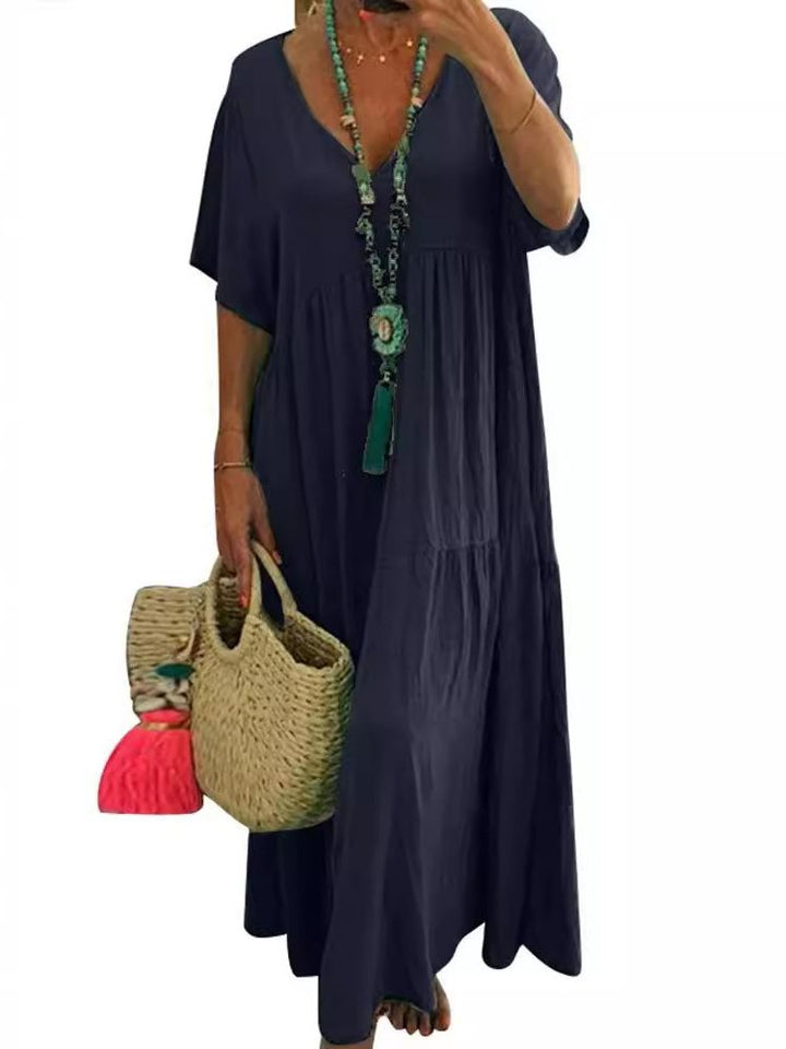 LINNEA™ – Soft Ruffle V-Neck Maxi Dress
