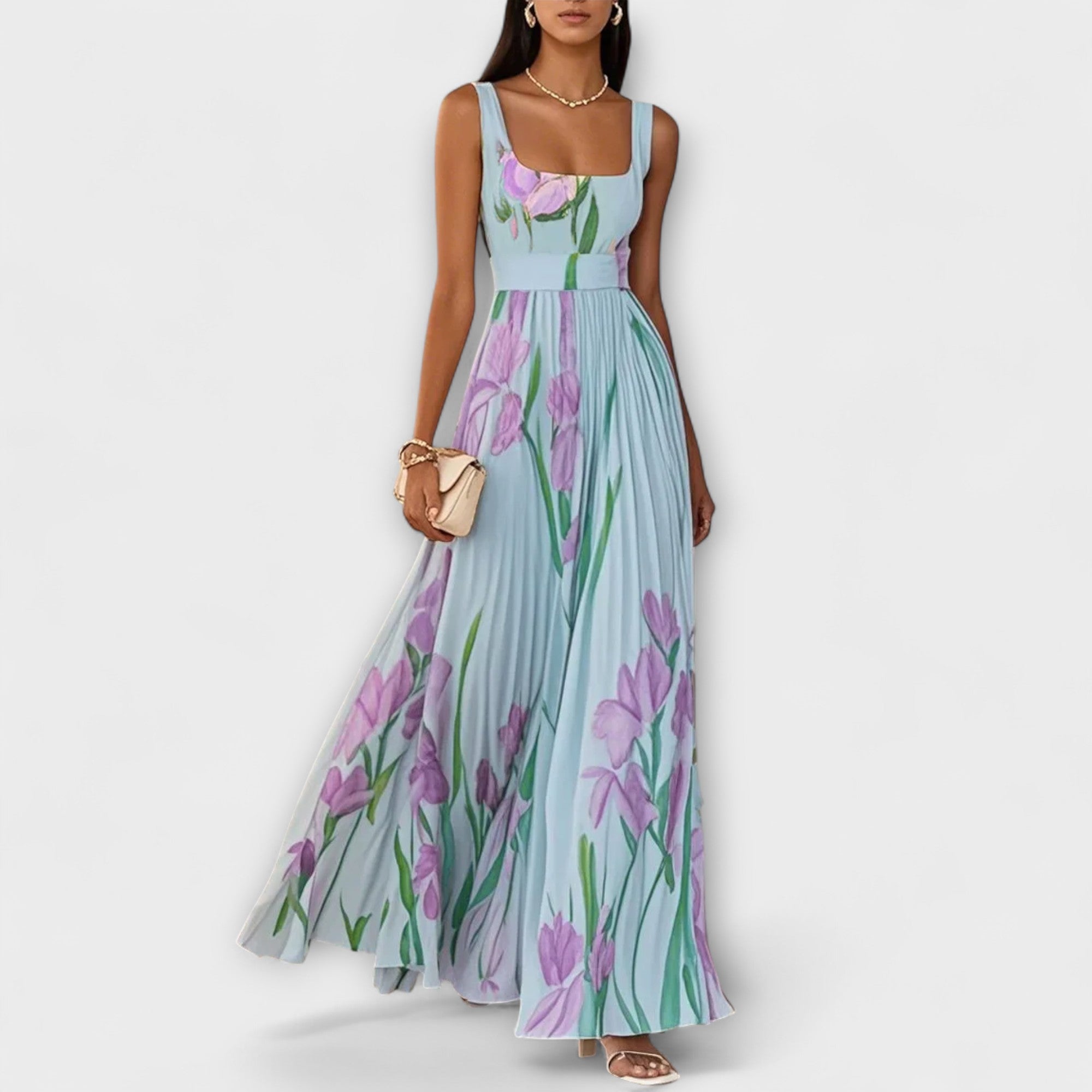 SHARITO™ – Classic Elegant Square Neck Pleated Maxi Dress