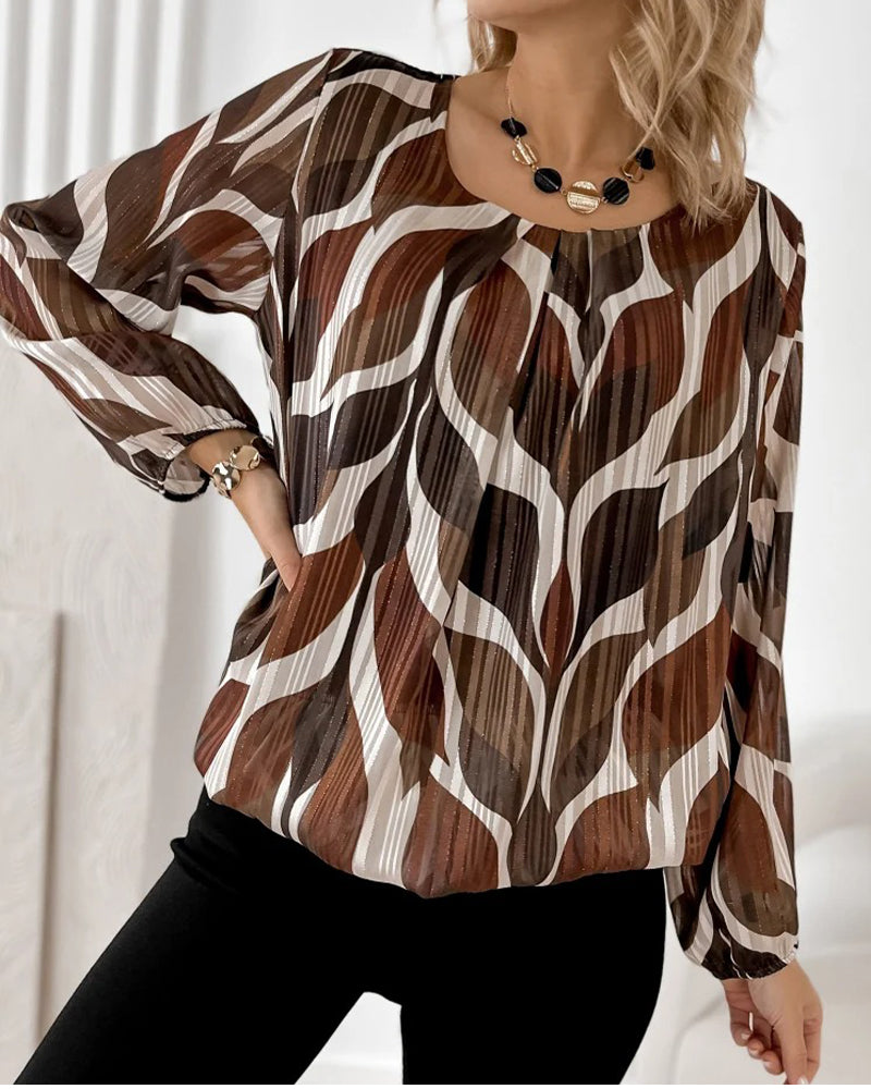 Balloon Sleeve Blouse with Round Neck