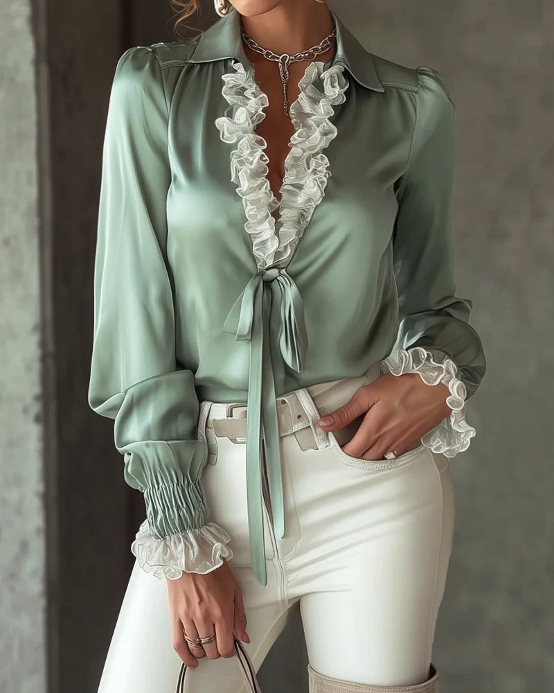 Lace-up Collar Blouse