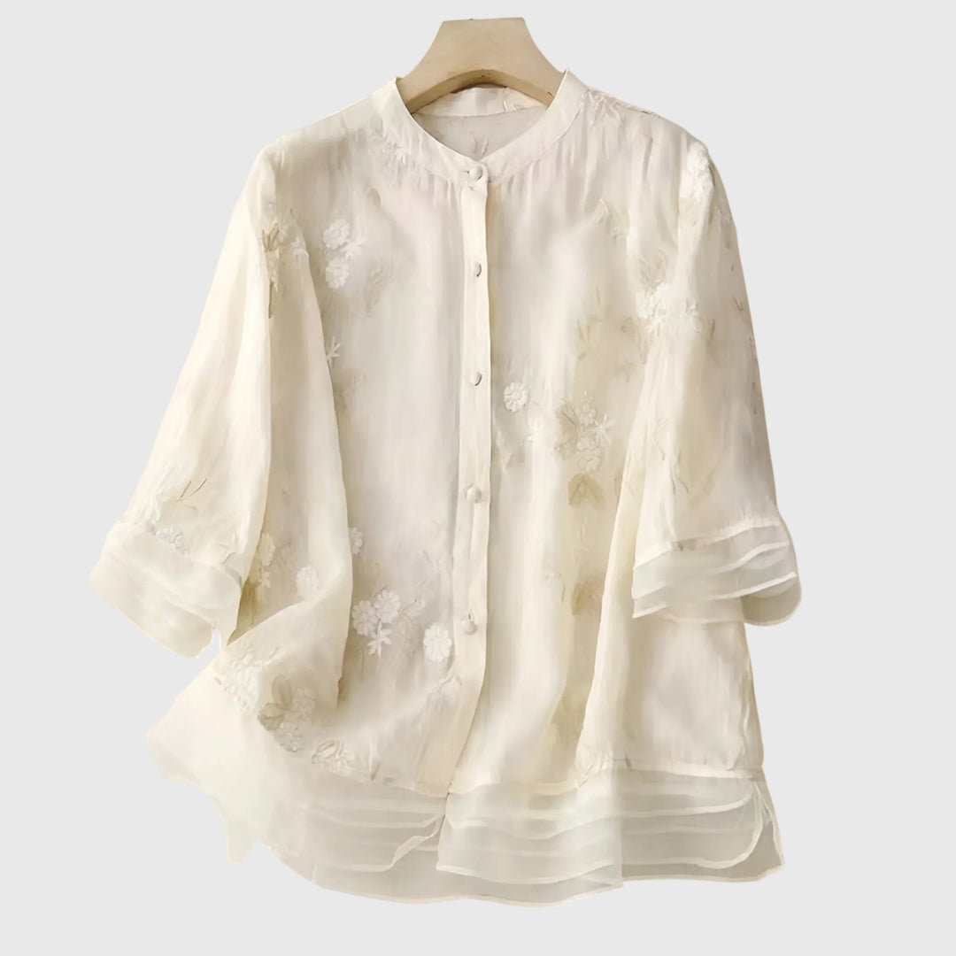 Annie | Elegant Top with Embroidered Flowers