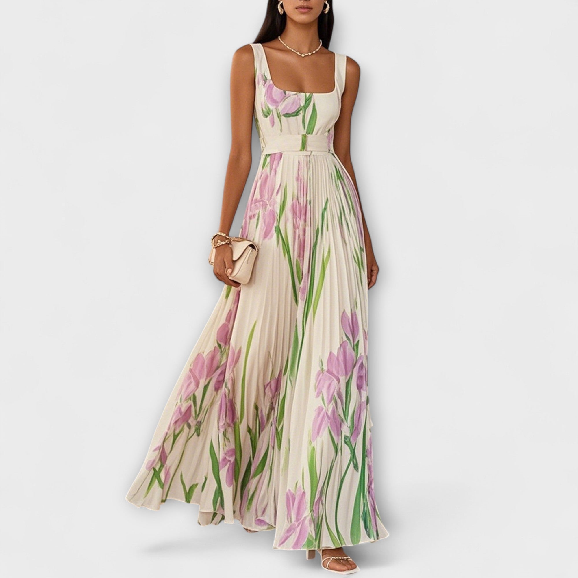 SHARITO™ – Classic Elegant Square Neck Pleated Maxi Dress