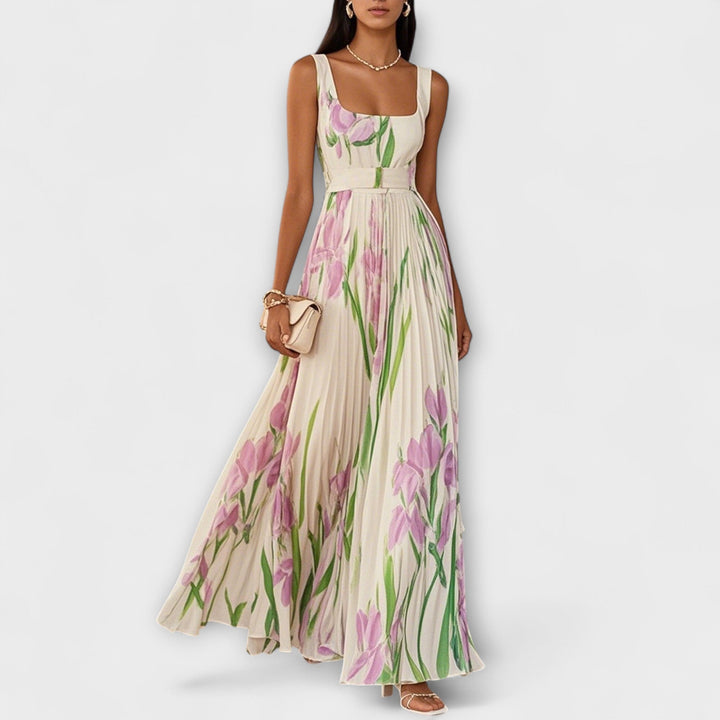 SHARITO™ – Classic Elegant Square Neck Pleated Maxi Dress