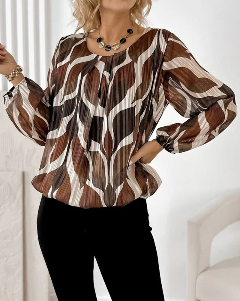 Balloon Sleeve Blouse with Round Neck