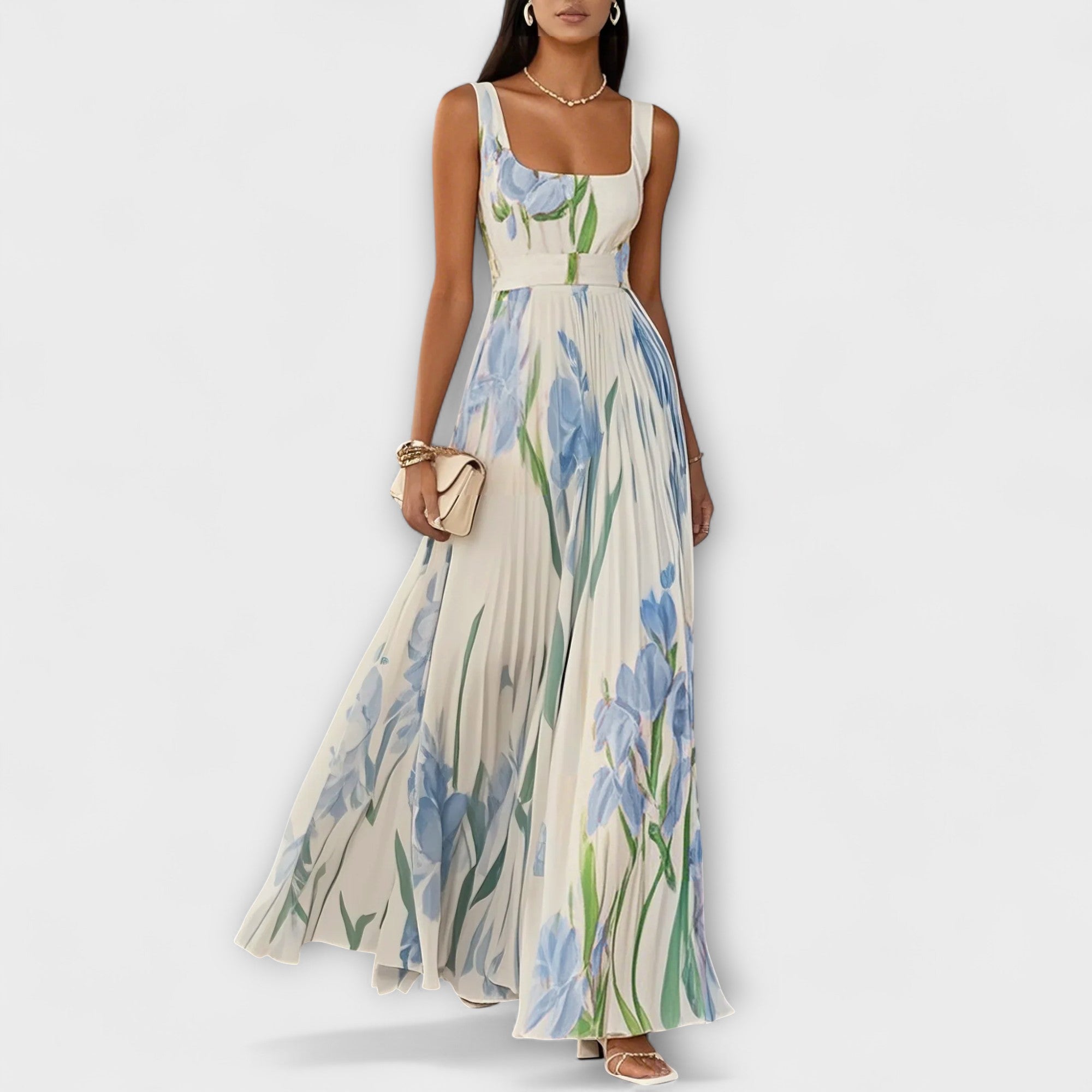 SHARITO™ – Classic Elegant Square Neck Pleated Maxi Dress