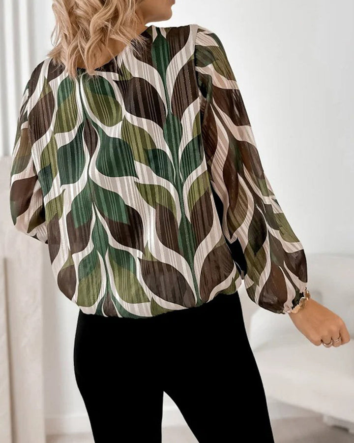 Balloon Sleeve Blouse with Round Neck