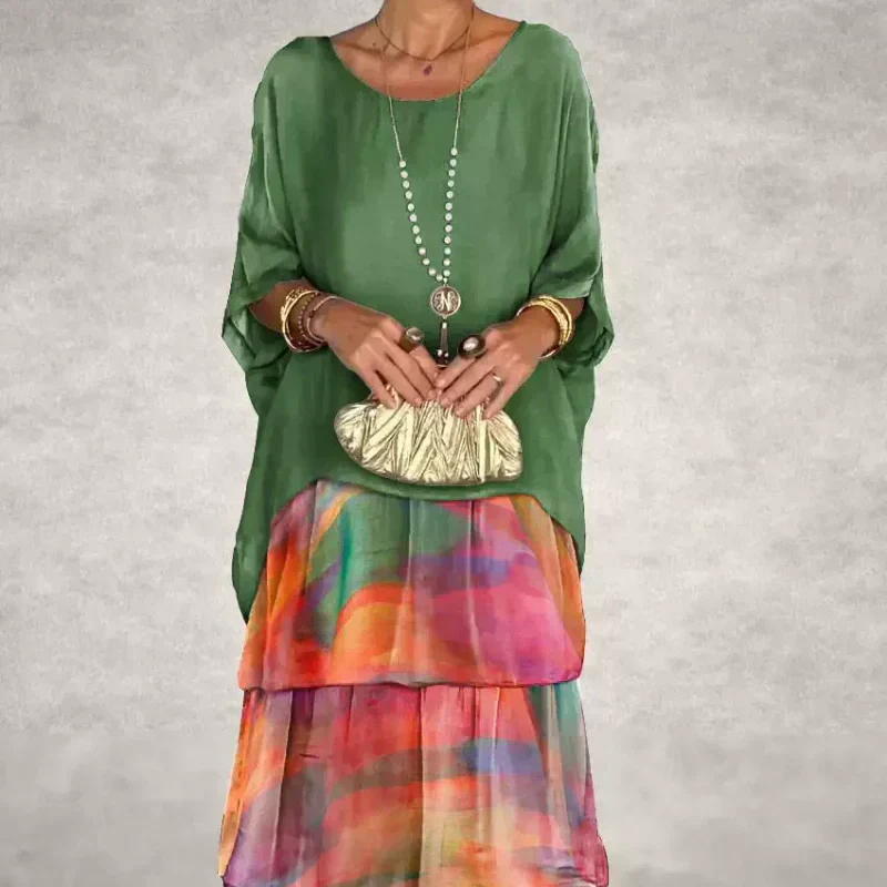 Soft Floral Tiered Maxi Dress Loose Fit Batwing Sleeves