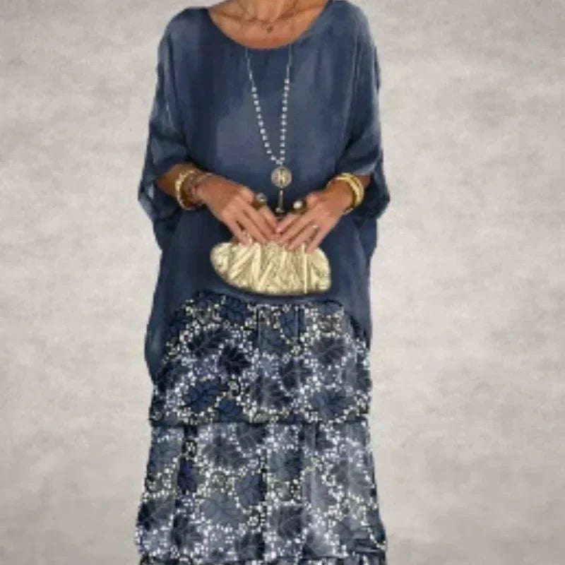 Soft Floral Tiered Maxi Dress Loose Fit Batwing Sleeves