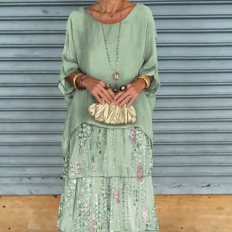 Soft Floral Tiered Maxi Dress Loose Fit Batwing Sleeves