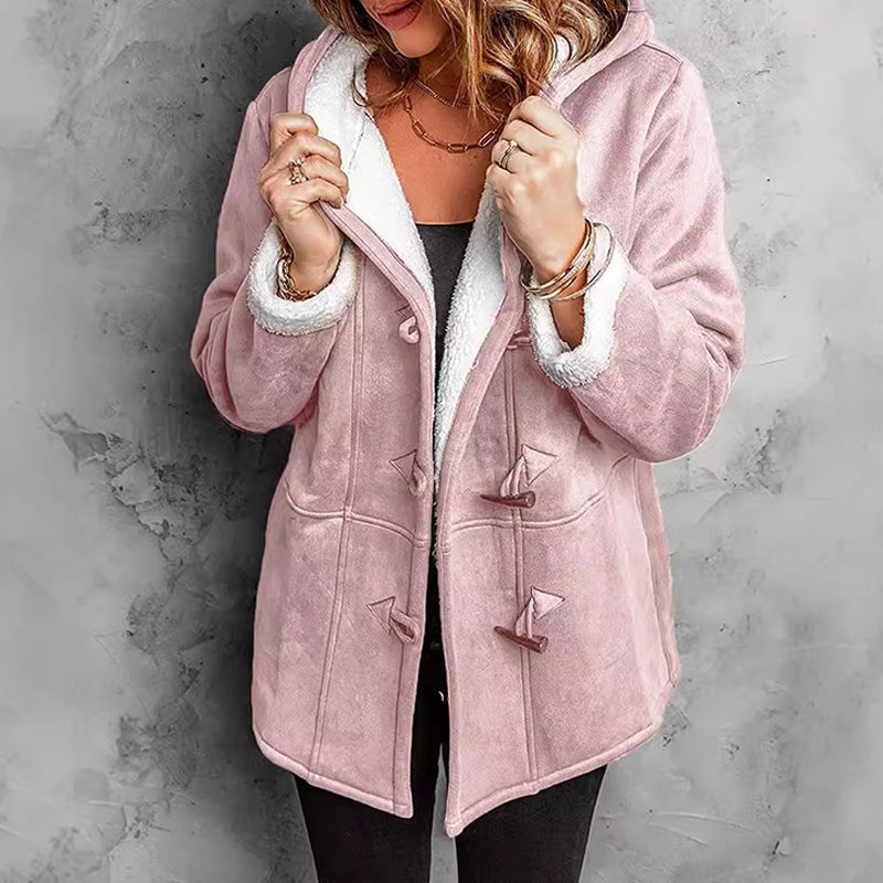 Women's Suede Hooded Coat with Fleece Lining