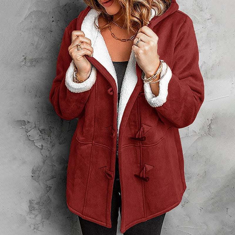 Women's Suede Hooded Coat with Fleece Lining