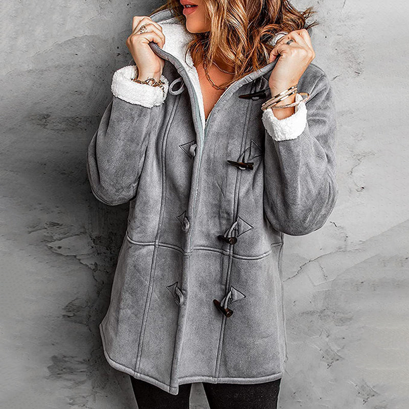 Women's Suede Hooded Coat with Fleece Lining
