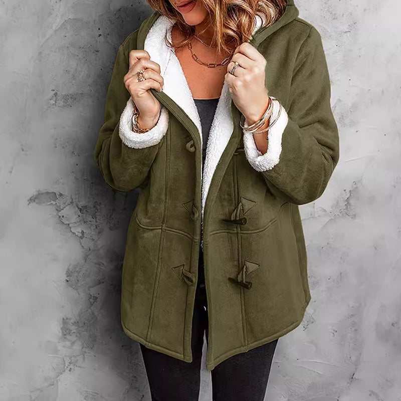 Women's Suede Hooded Coat with Fleece Lining
