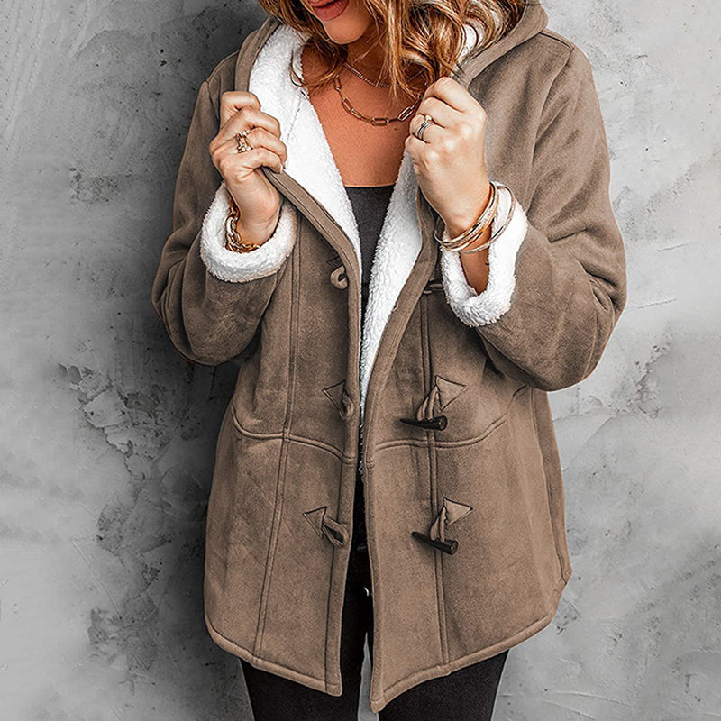 Women's Suede Hooded Coat with Fleece Lining