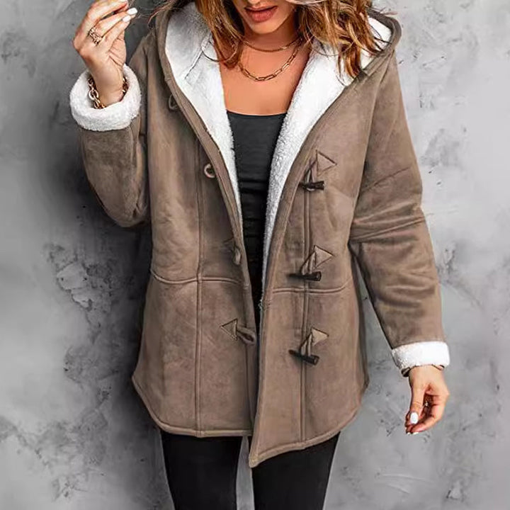 Women's Suede Hooded Coat with Fleece Lining