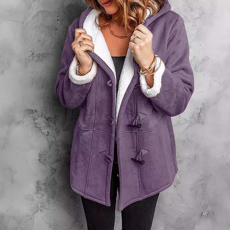 Women's Suede Hooded Coat with Fleece Lining