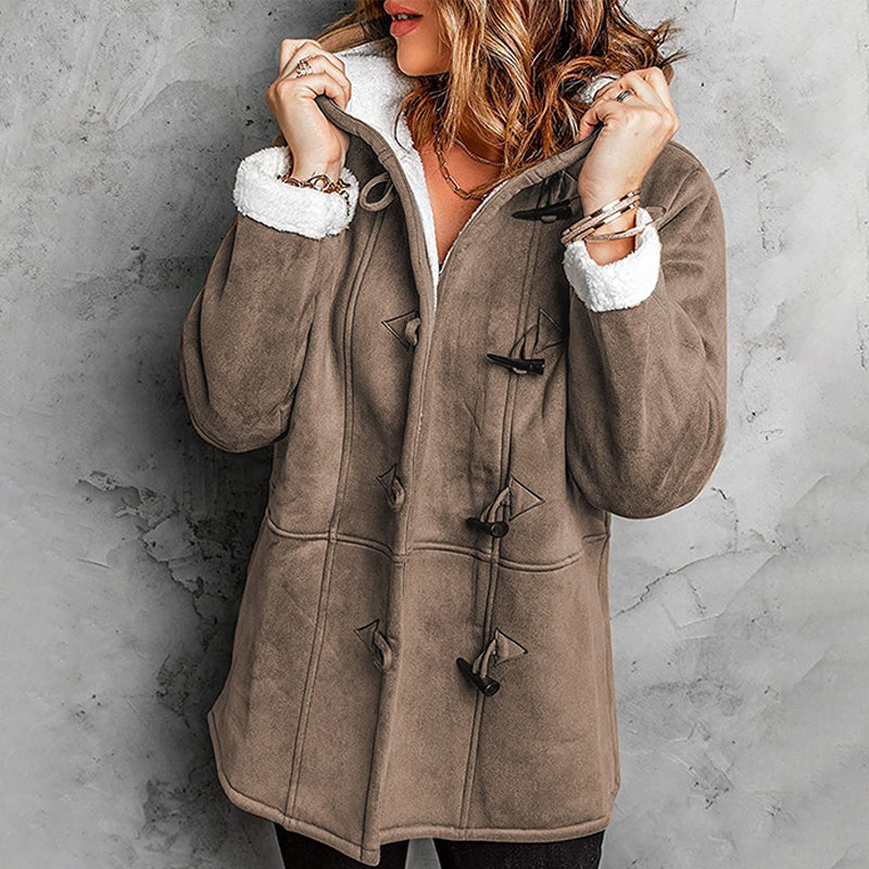 Women's Suede Hooded Coat with Fleece Lining